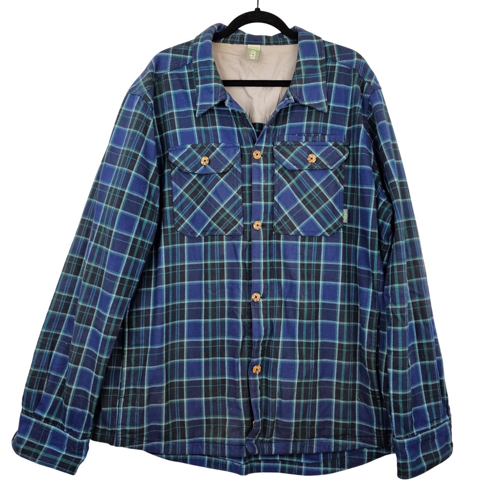 STIO XX-Large Mens Flannel Shirt Jacket Blue Plaid Button Up Lined